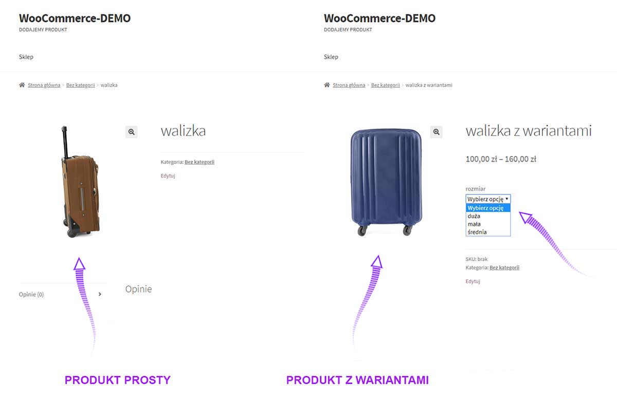 różnice pomiędzy produktem prostym a produktem z wariantami w WooCommerce - Wordpress